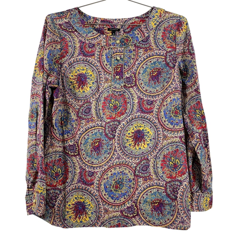 Talbots Shirt Womens 16 Multicolor‎ Paisley Medallion Popover Long Sleeve Cotton
